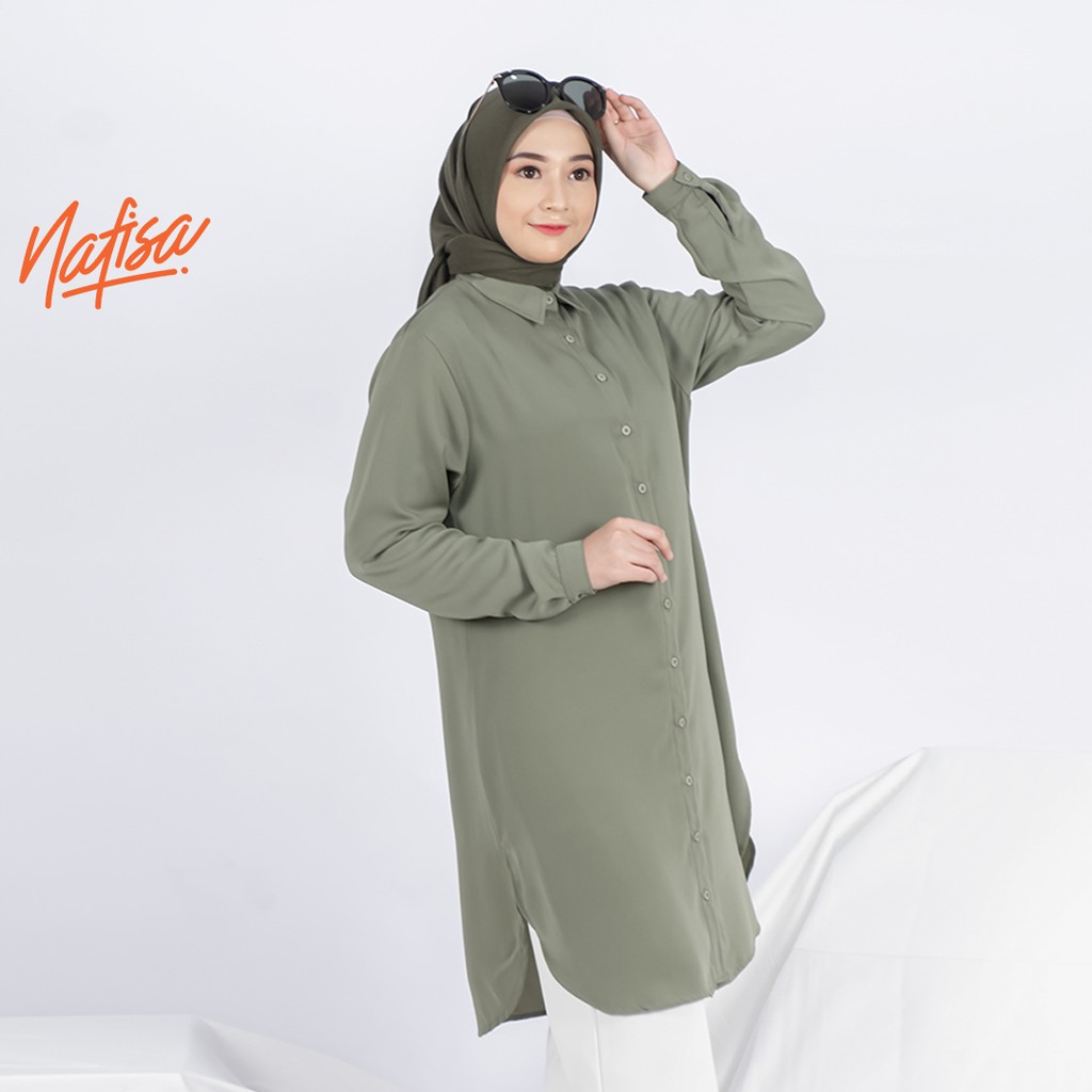 Nafisa Aeris - Tunik Wanita Casual Atasan Masa kini Ukuran Lengkap - Soft Greeni