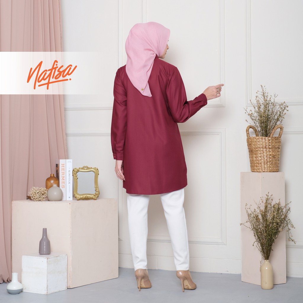 Nafisa Tunik Fleksibel Day - Kemeja Tunik Day To Day Atasan Muslim Size Lengkap - Merah Hati