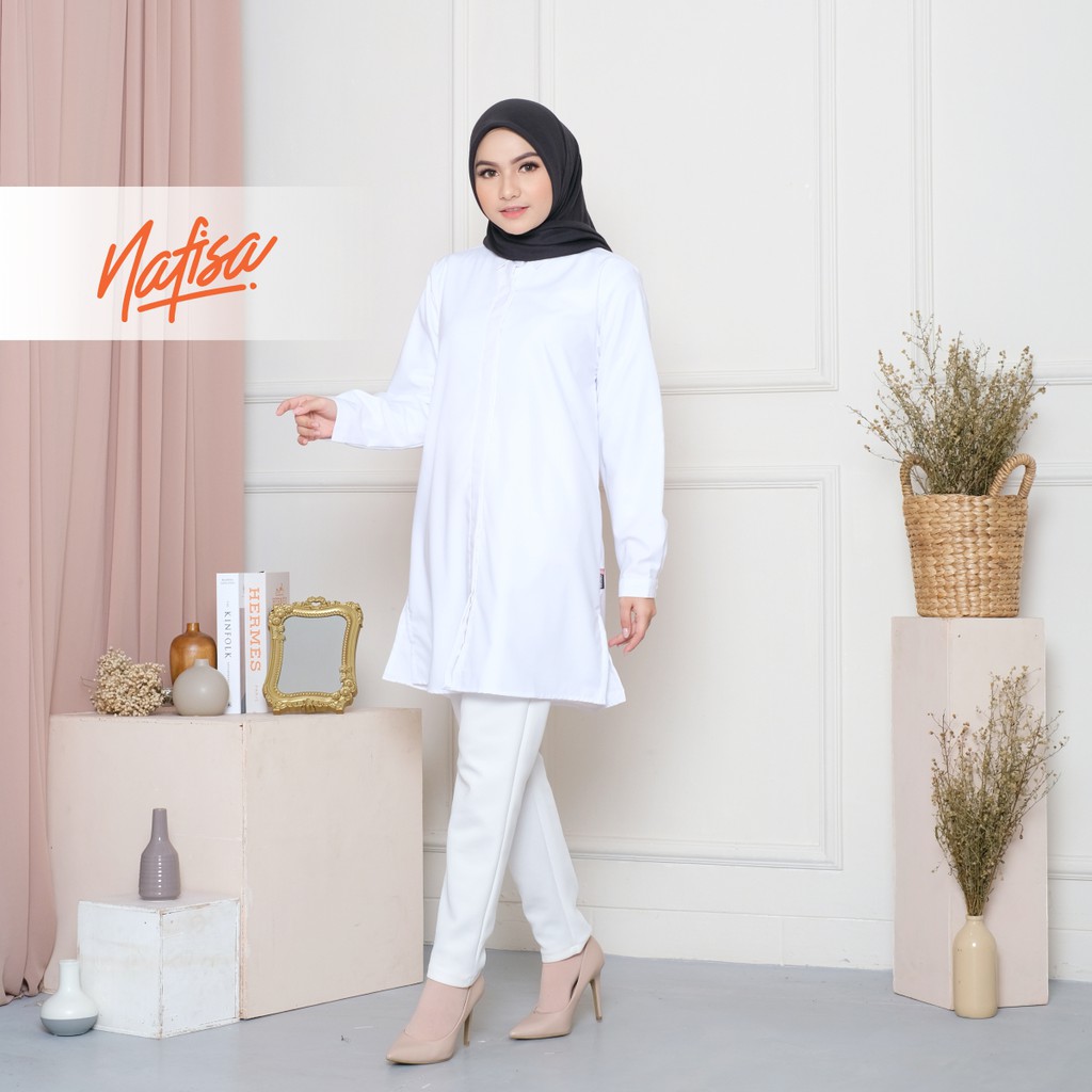 Nafisa Tunik Fleksibel Day - Kemeja Tunik Day to Day Toyobo Size Lengkap - White