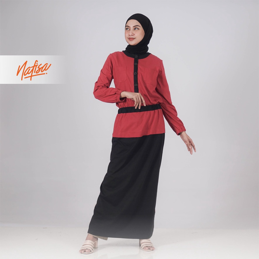 Nafisa Dress Hany - Baju Gamis Wanita Lengan Panjang Kekinian