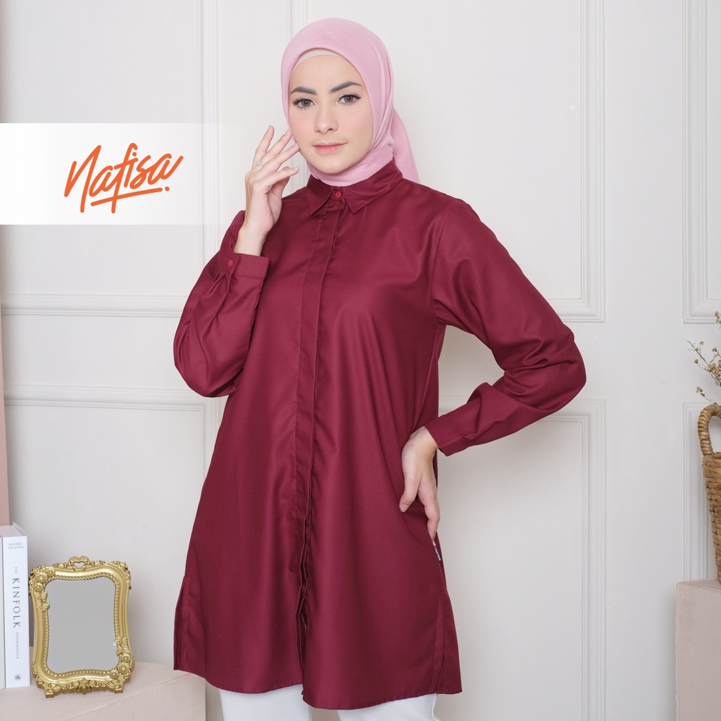 Nafisa Tunik Fleksibel Day - Kemeja Tunik Day To Day Atasan Muslim Size Lengkap - Merah Hati