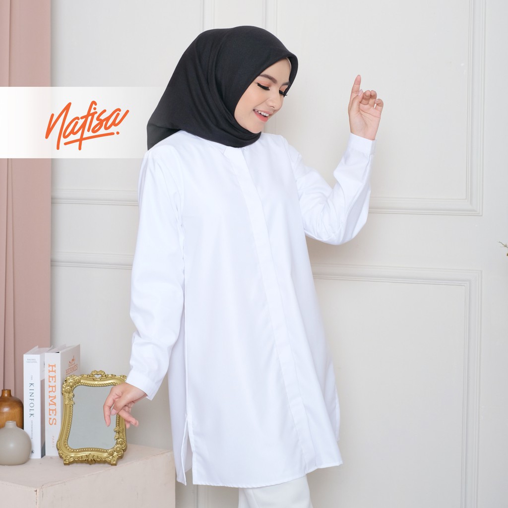 Nafisa Tunik Fleksibel Day - Kemeja Tunik Day to Day Toyobo Size Lengkap - White