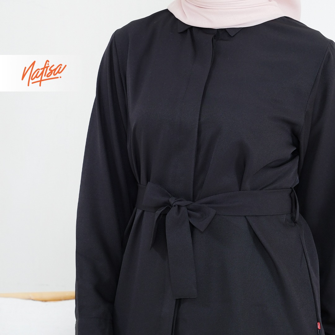 Nafisa Tunik Day Atasan Kemeja Tunik Daily Adem Size Lengkap - Black/Hitam