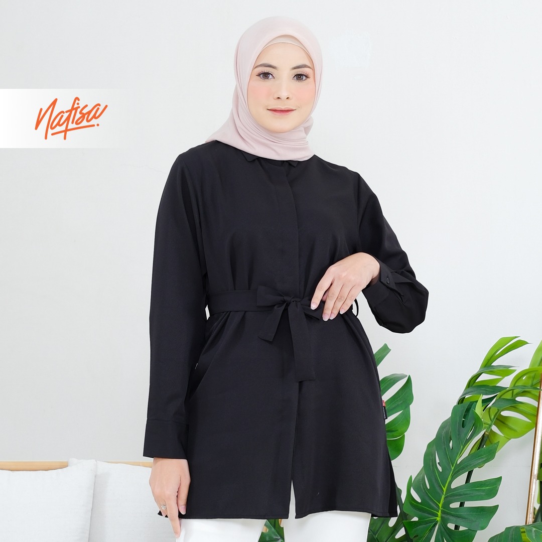 Nafisa Tunik Day Atasan Kemeja Tunik Daily Adem Size Lengkap - Black/Hitam