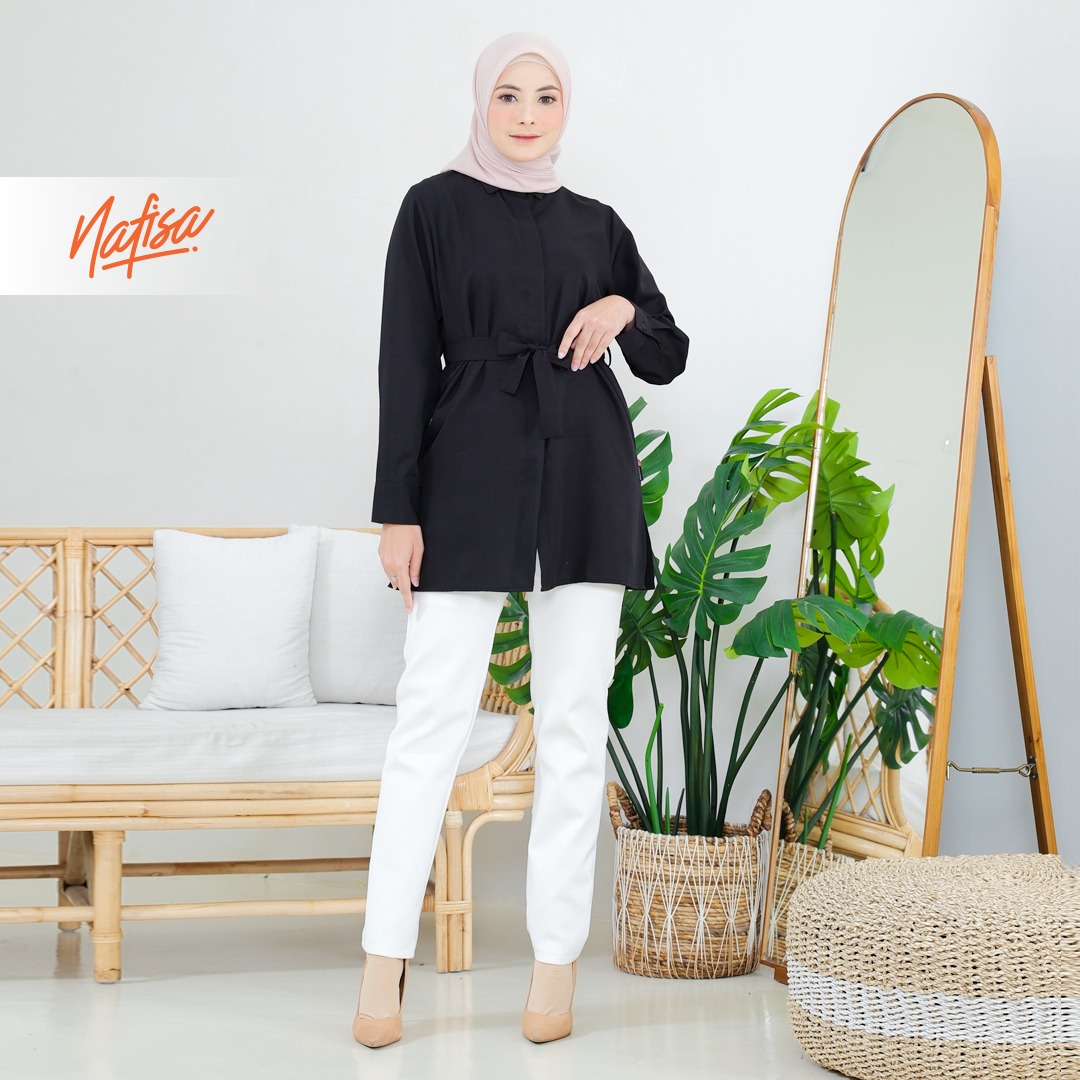 Nafisa Tunik Day Atasan Kemeja Tunik Daily Adem Size Lengkap - Black/Hitam