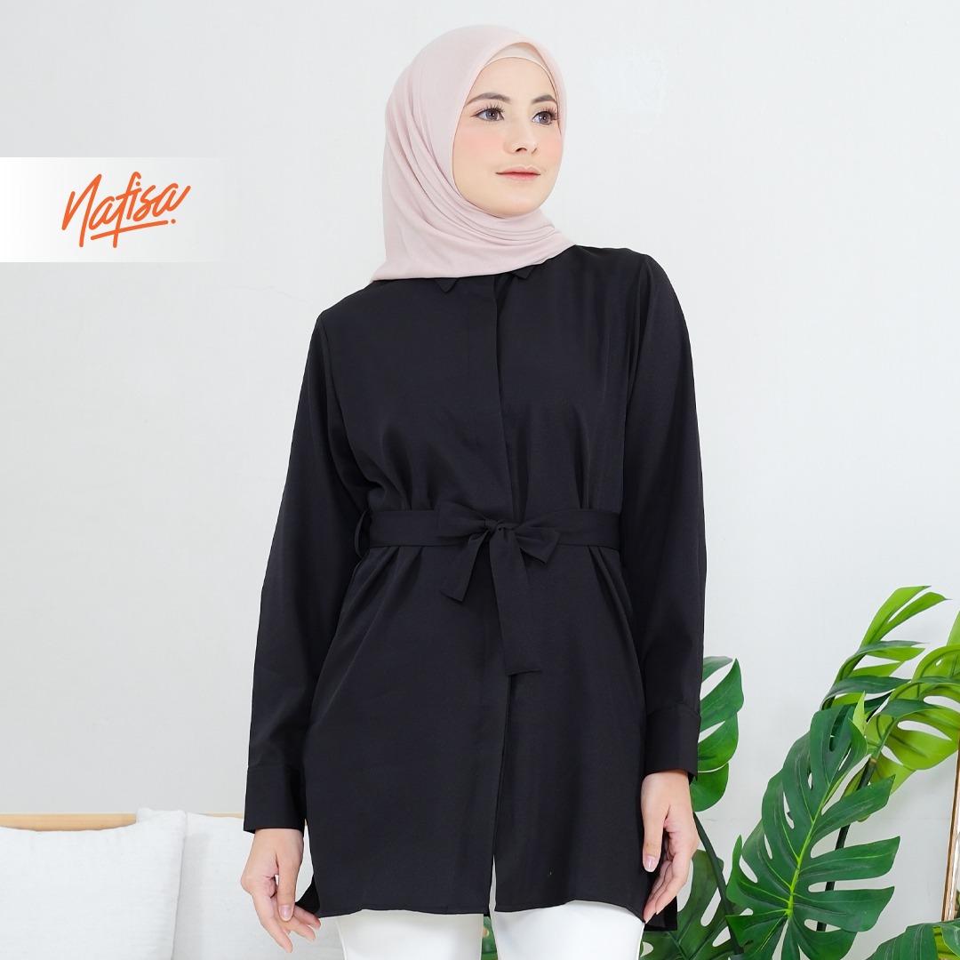 Nafisa Tunik Day Atasan Kemeja Tunik Daily Adem Size Lengkap - Black/Hitam