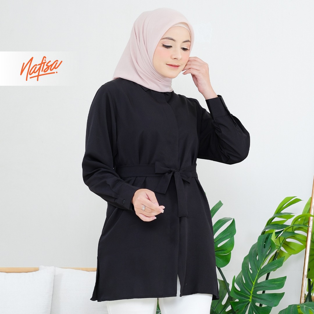 Nafisa Tunik Day Atasan Kemeja Tunik Daily Adem Size Lengkap - Black/Hitam