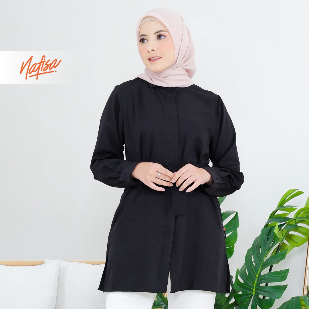 Nafisa Tunik Day Atasan Kemeja Tunik Daily Adem Size Lengkap - Black/Hitam