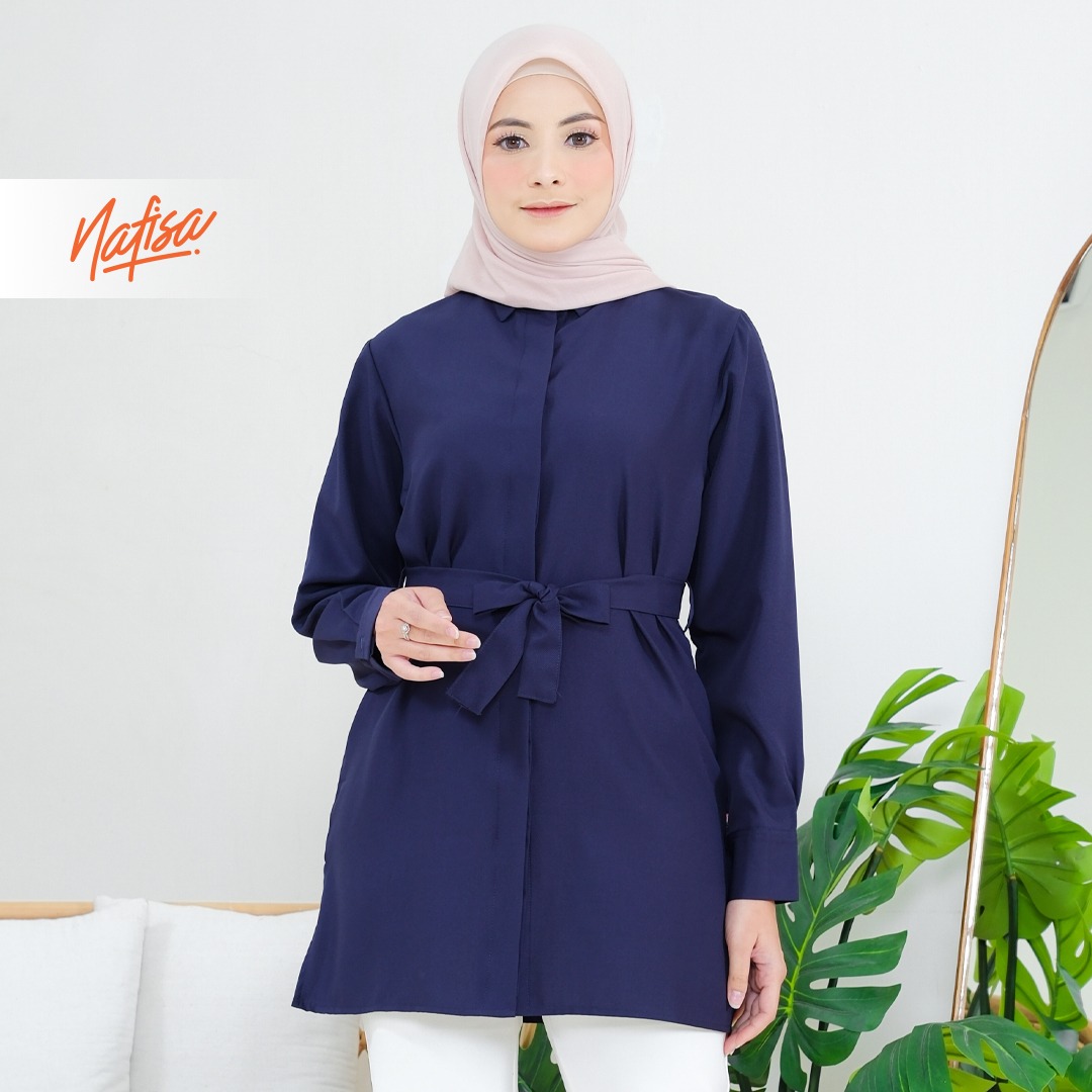 Nafisa Tunik Day Atasan Kemeja Tunik Daily Adem Size Lengkap - Navy/Dongker