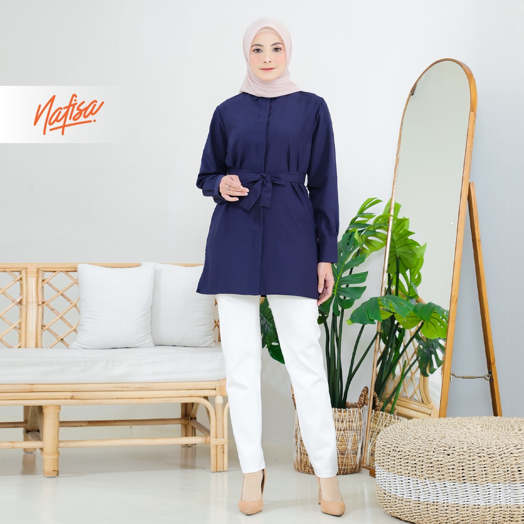 Nafisa Tunik Day Atasan Kemeja Tunik Daily Adem Size Lengkap - Navy/Dongker