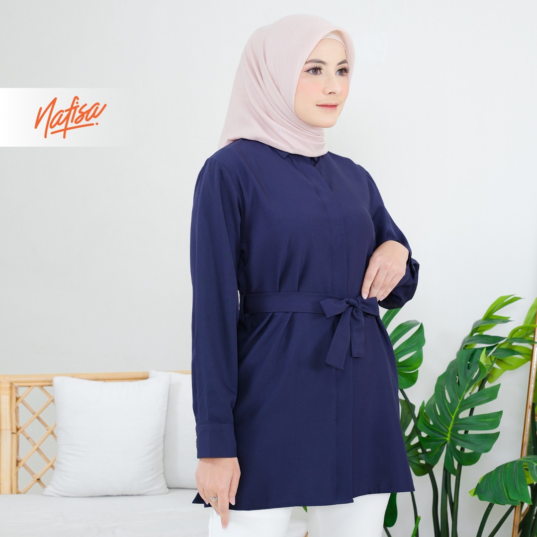 Nafisa Tunik Day Atasan Kemeja Tunik Daily Adem Size Lengkap - Navy/Dongker