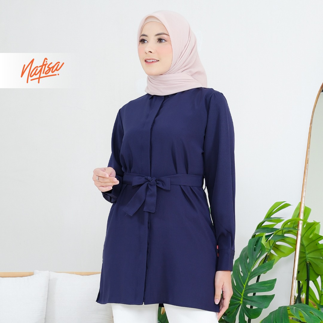 Nafisa Tunik Day Atasan Kemeja Tunik Daily Adem Size Lengkap - Navy/Dongker
