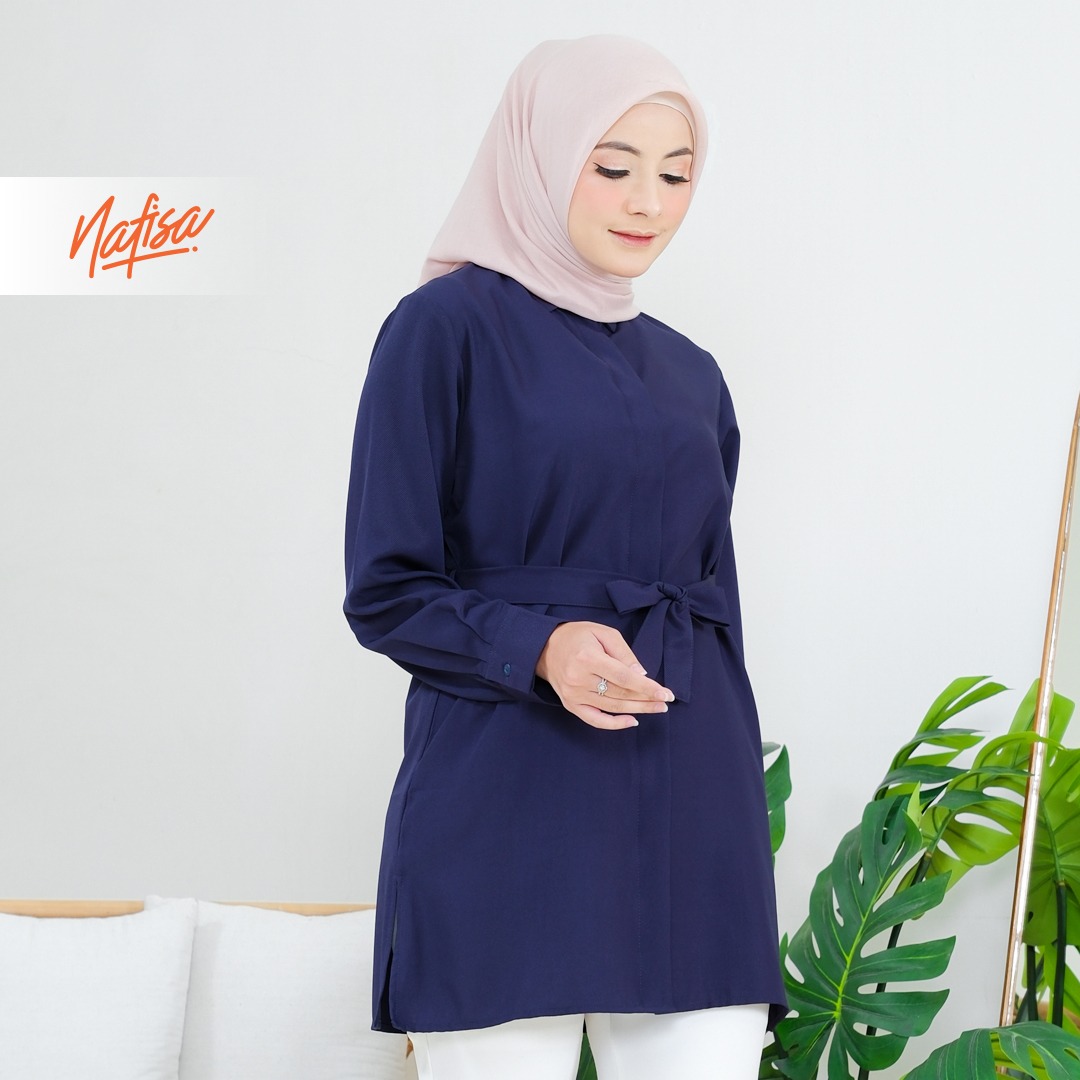 Nafisa Tunik Day Atasan Kemeja Tunik Daily Adem Size Lengkap - Navy/Dongker