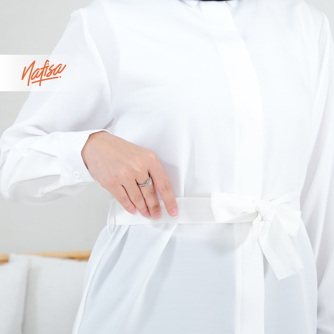 Nafisa Tunik Day Atasan Kemeja Tunik Daily Adem Size Lengkap - White/Putih