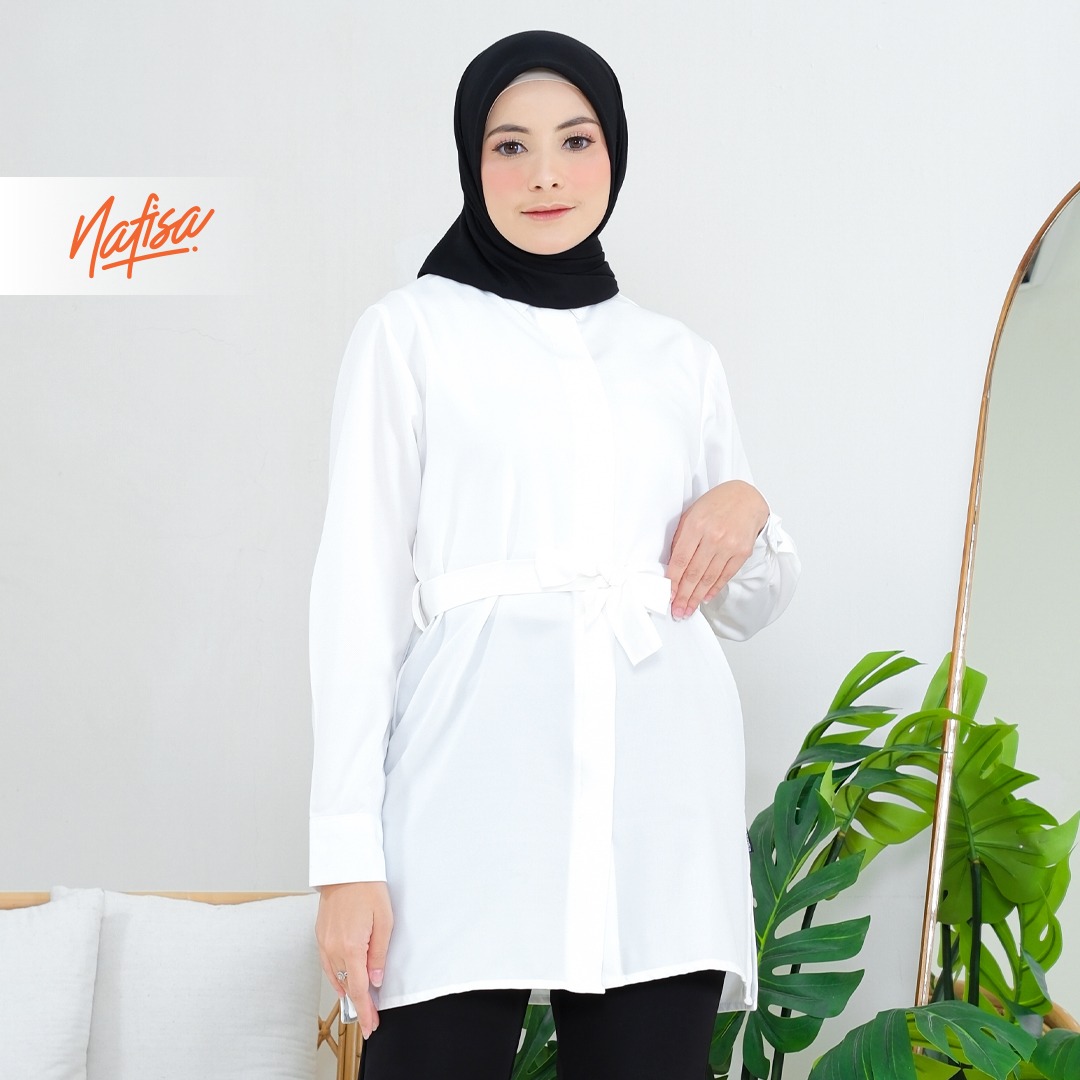 Nafisa Tunik Day Atasan Kemeja Tunik Daily Adem Size Lengkap - White/Putih