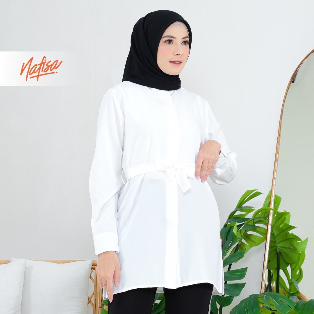 Nafisa Tunik Day Atasan Kemeja Tunik Daily Adem Size Lengkap - White/Putih