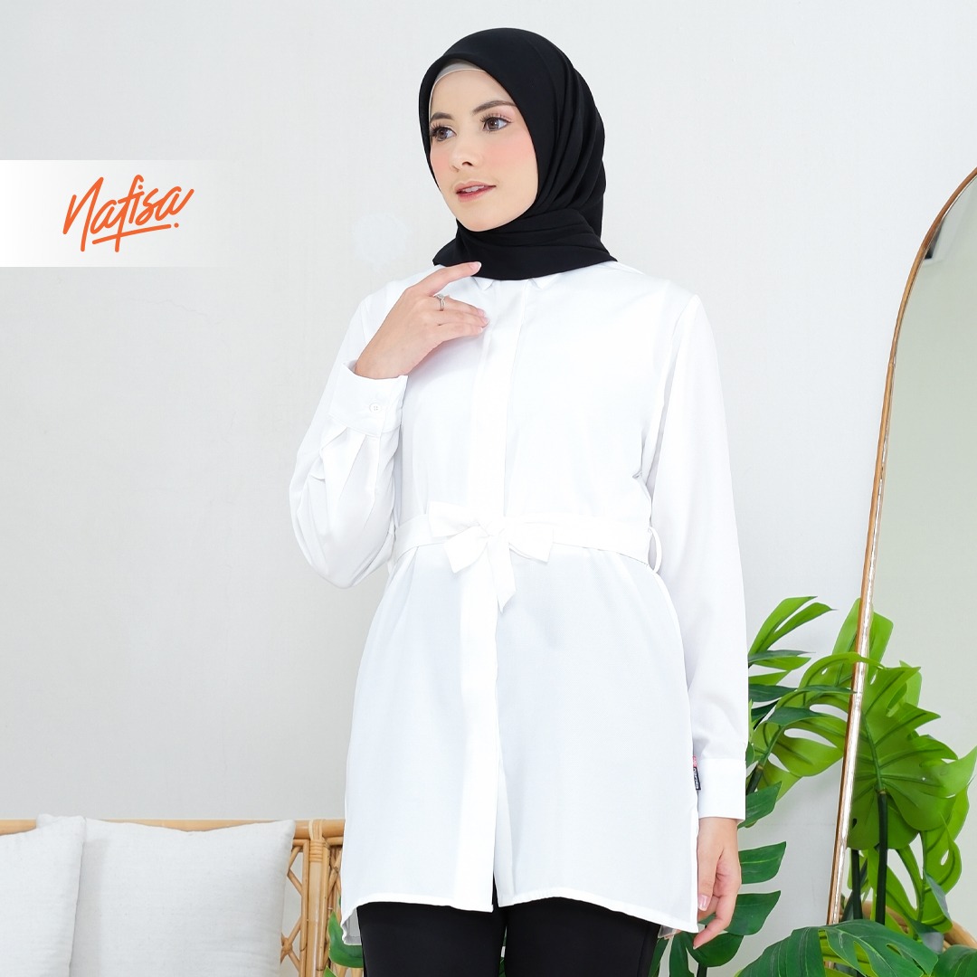 Nafisa Tunik Day Atasan Kemeja Tunik Daily Adem Size Lengkap - White/Putih