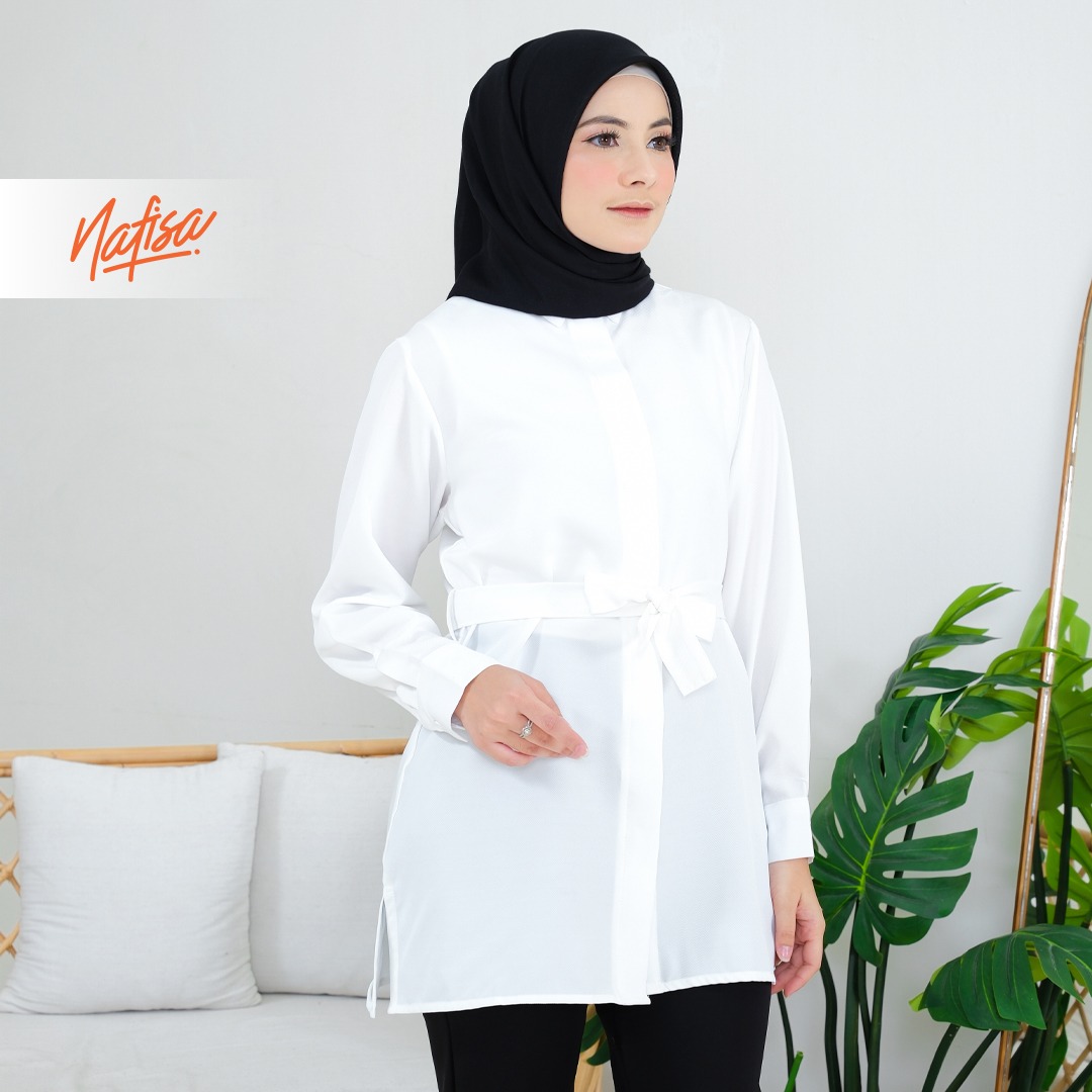 Nafisa Tunik Day Atasan Kemeja Tunik Daily Adem Size Lengkap - White/Putih
