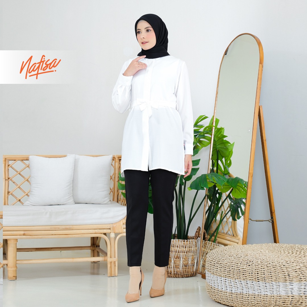 Nafisa Tunik Day Atasan Kemeja Tunik Daily Adem Size Lengkap - White/Putih