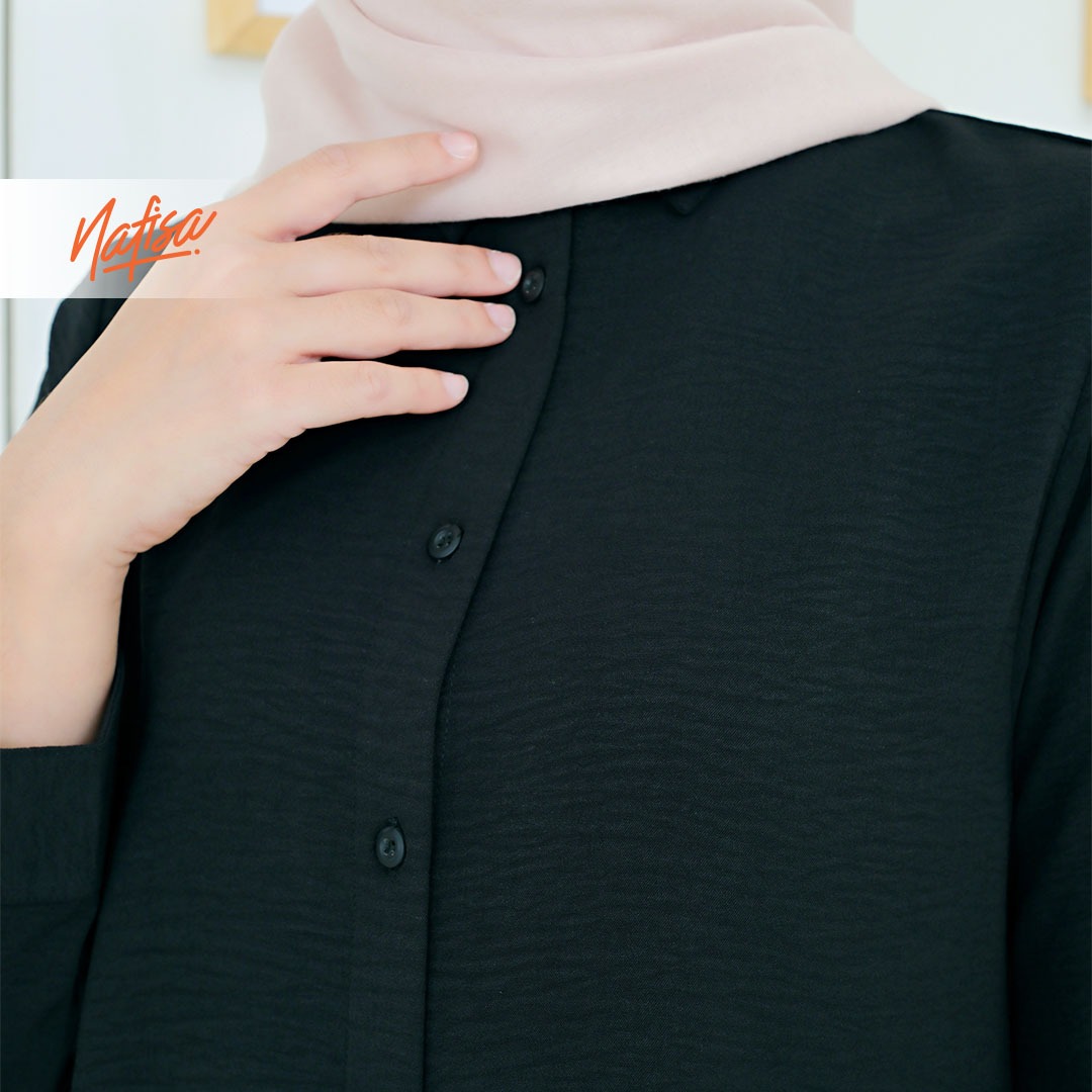 Nafisa Tunik Daily Sabanday Atasan Kemeja Crinkle Airflow Premium Daily Shirt - Hitam