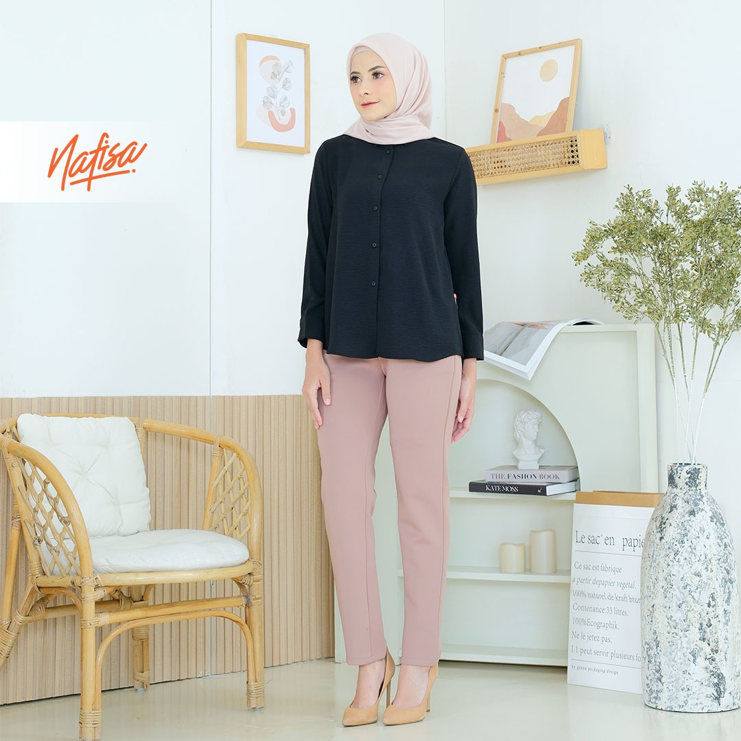 Nafisa Tunik Daily Sabanday Atasan Kemeja Crinkle Airflow Premium Daily Shirt - Hitam