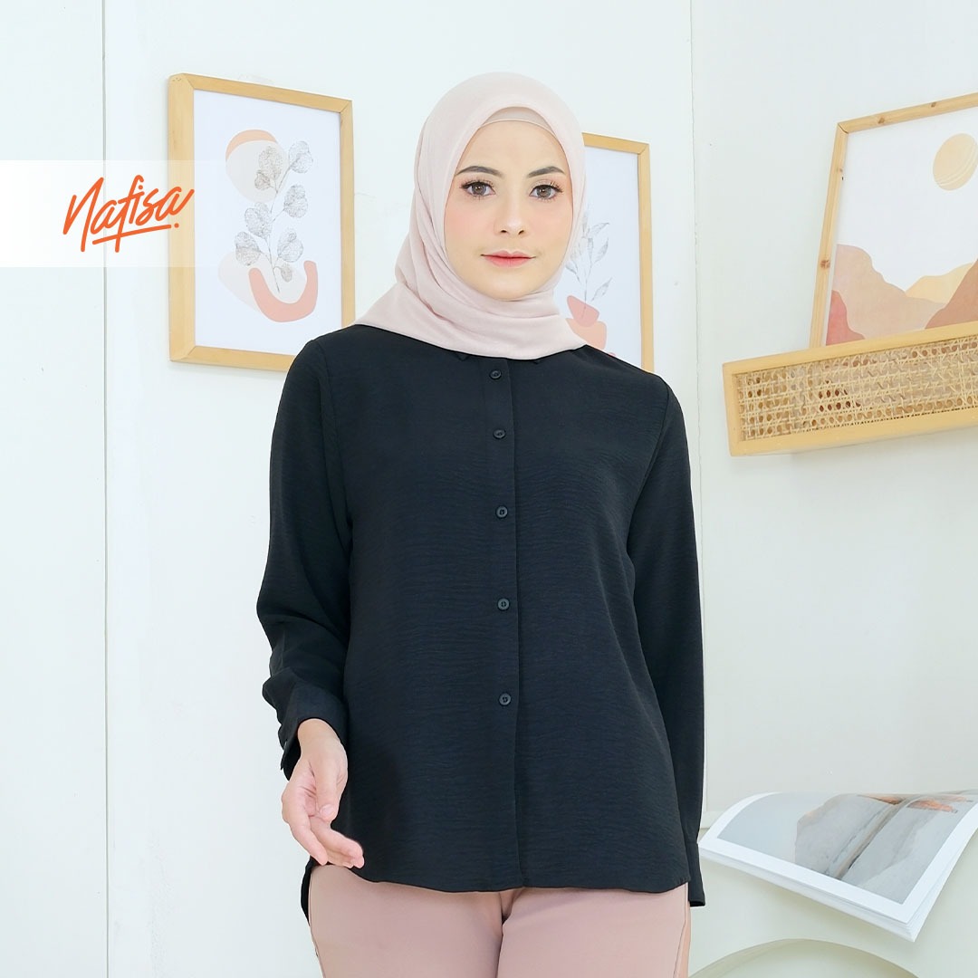 Nafisa Tunik Daily Sabanday Atasan Kemeja Crinkle Airflow Premium Daily Shirt - Hitam