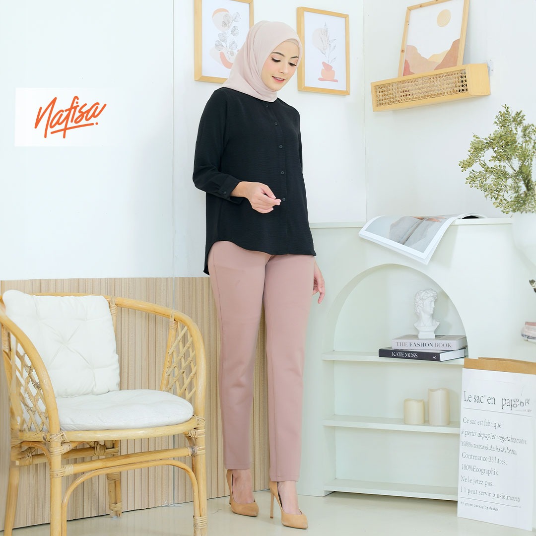 Nafisa Tunik Daily Sabanday Atasan Kemeja Crinkle Airflow Premium Daily Shirt - Hitam