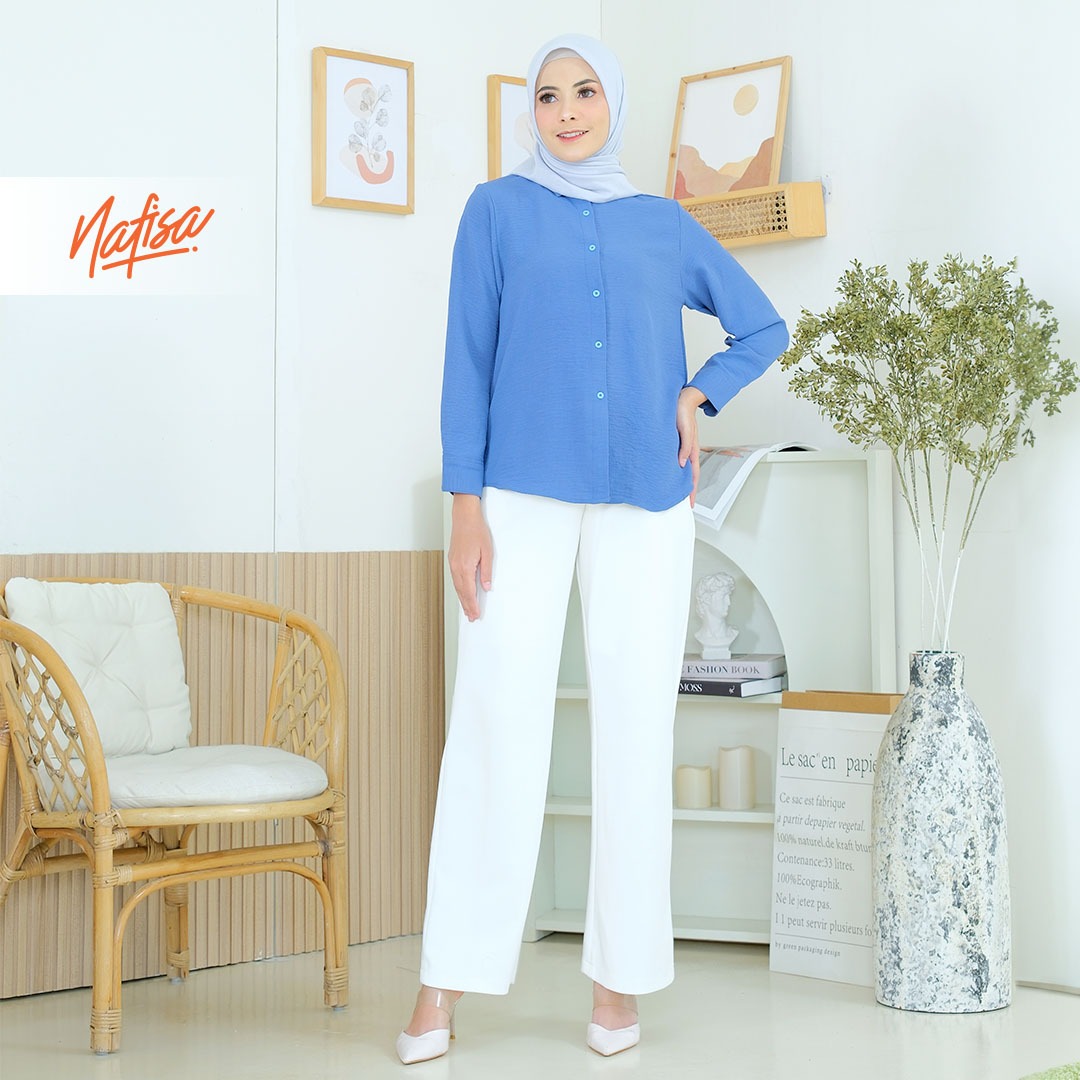 Nafisa Tunik Daily Sabanday Atasan Kemeja Crinkle Daily Shirt - Denim