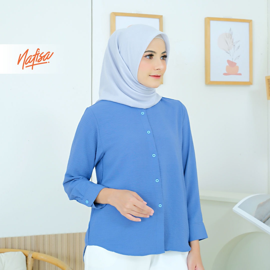 Nafisa Tunik Daily Sabanday Atasan Kemeja Crinkle Daily Shirt - Denim