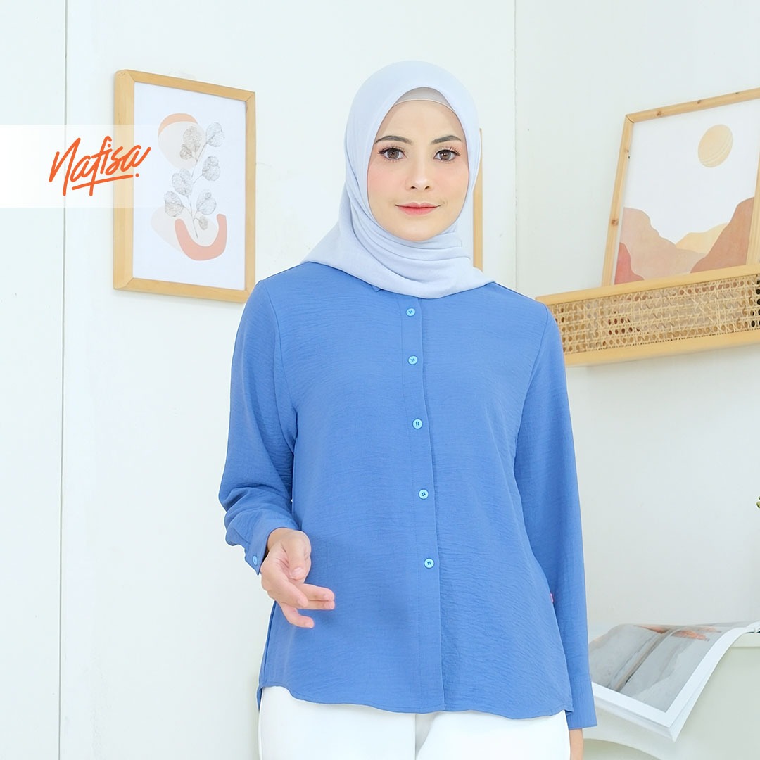 Nafisa Tunik Daily Sabanday Atasan Kemeja Crinkle Daily Shirt - Denim