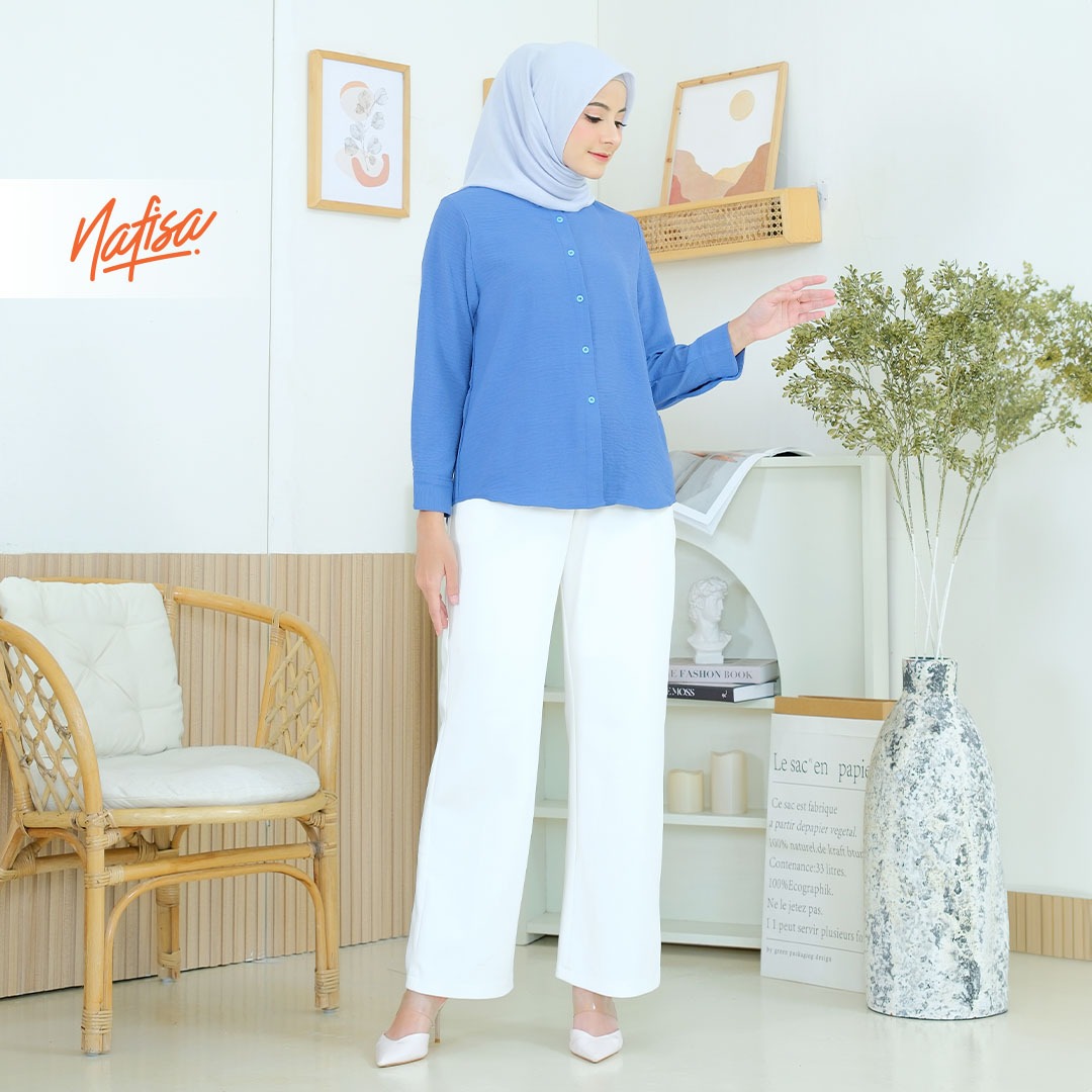 Nafisa Tunik Daily Sabanday Atasan Kemeja Crinkle Daily Shirt - Denim