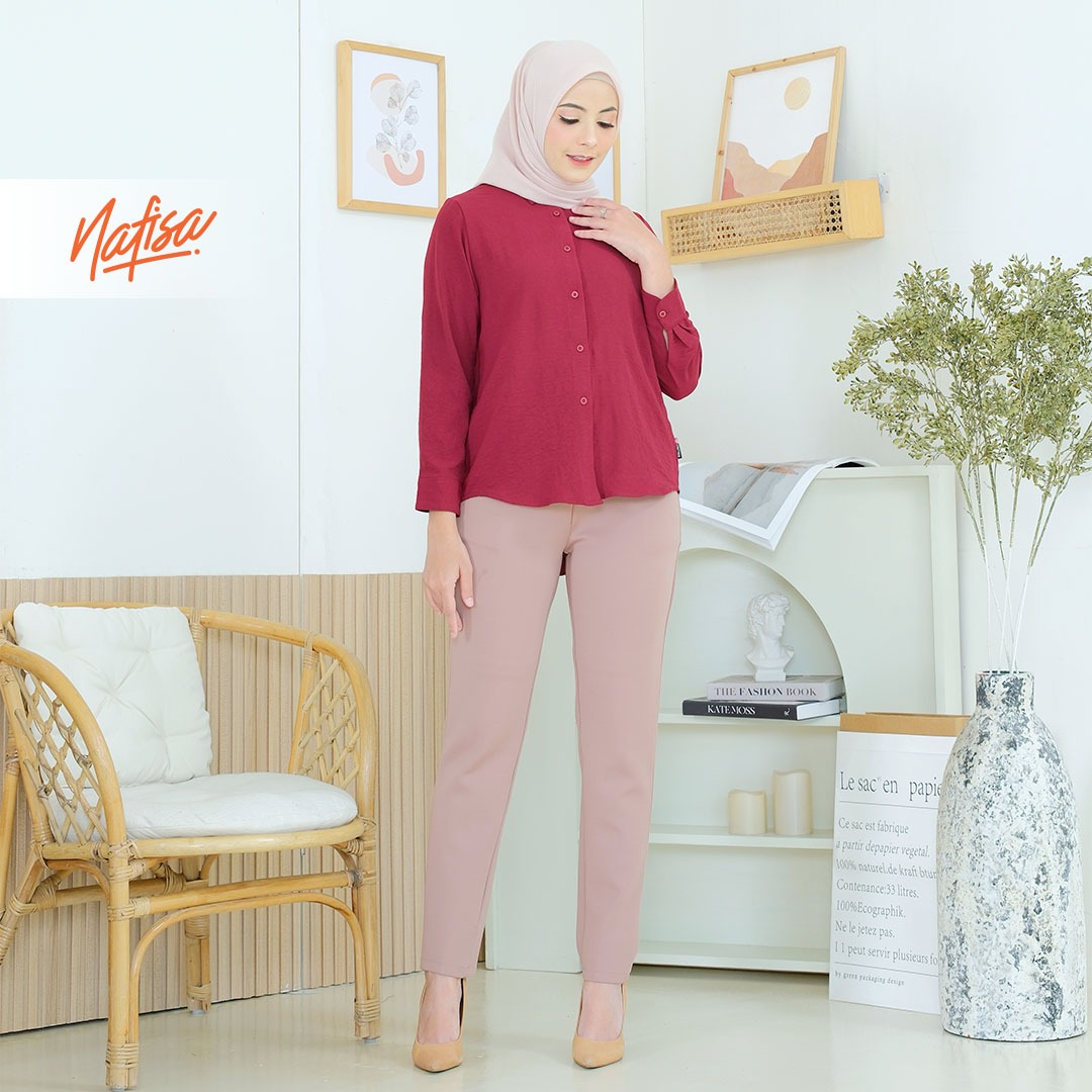 Nafisa Tunik Daily Sabanday Atasan Kemeja Crinkle Airflow Premium Daily Shirt - Maroon