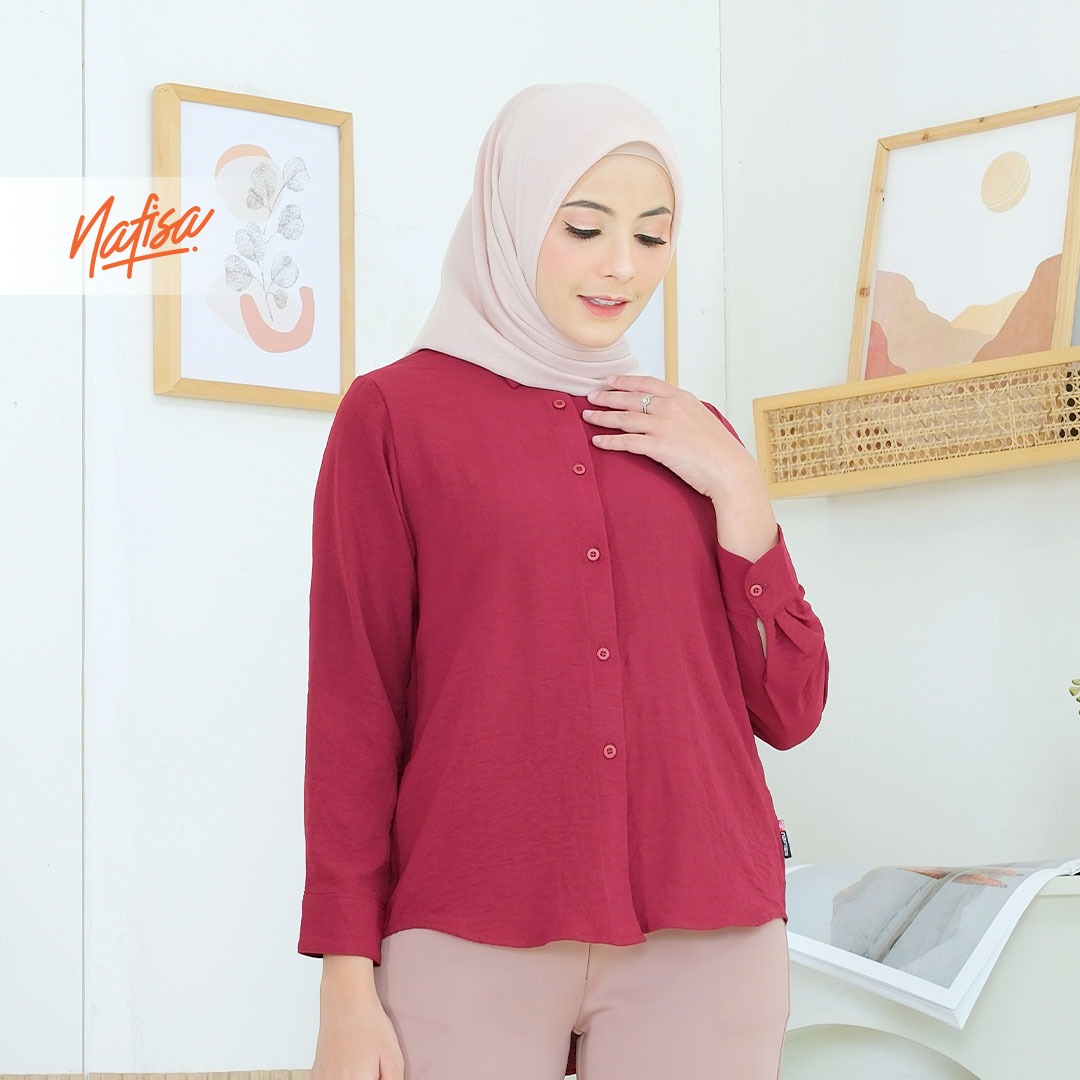 Nafisa Tunik Daily Sabanday Atasan Kemeja Crinkle Airflow Premium Daily Shirt - Maroon