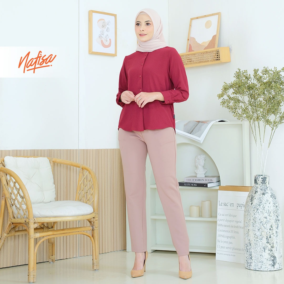 Nafisa Tunik Daily Sabanday Atasan Kemeja Crinkle Airflow Premium Daily Shirt - Maroon