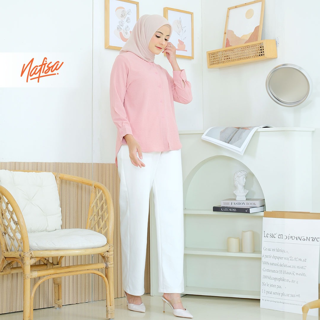 Nafisa Tunik Daily Sabanday Atasan Kemeja Crinkle Daily Shirt - Dusty Pink
