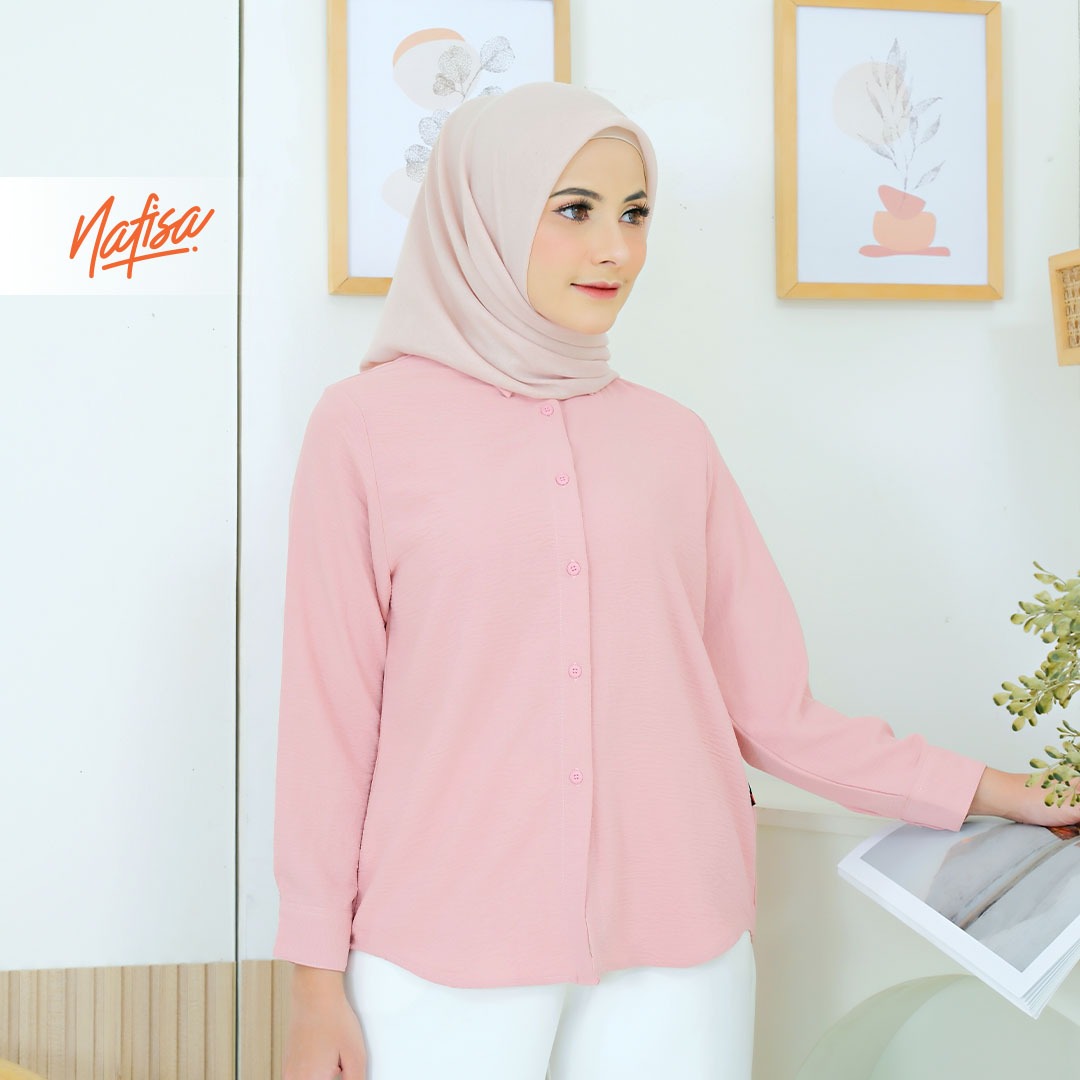 Nafisa Tunik Daily Sabanday Atasan Kemeja Crinkle Daily Shirt - Dusty Pink