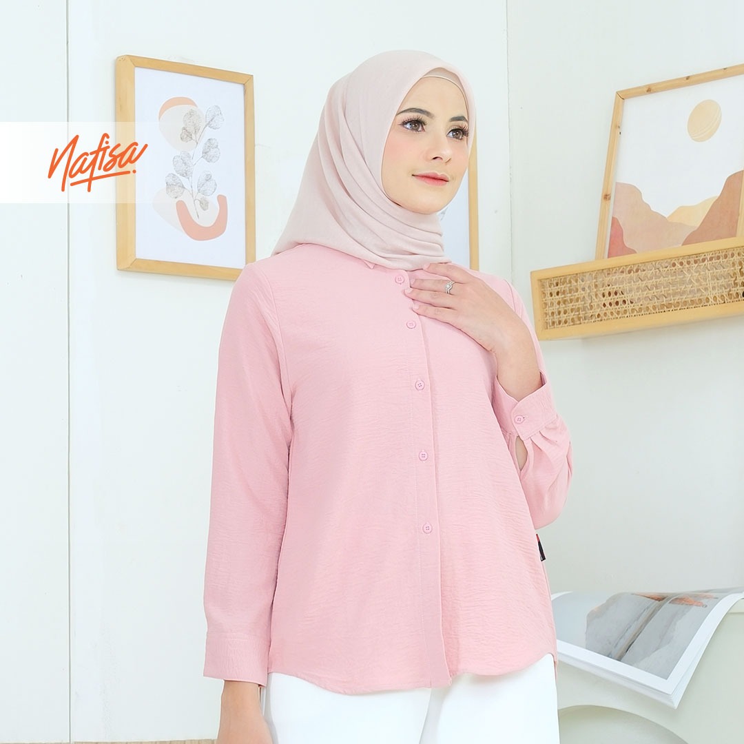 Nafisa Tunik Daily Sabanday Atasan Kemeja Crinkle Daily Shirt - Dusty Pink