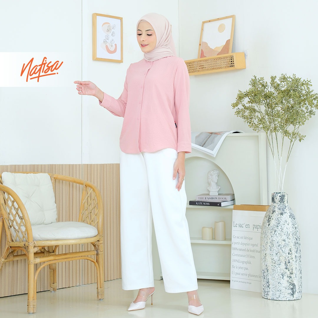 Nafisa Tunik Daily Sabanday Atasan Kemeja Crinkle Daily Shirt - Dusty Pink