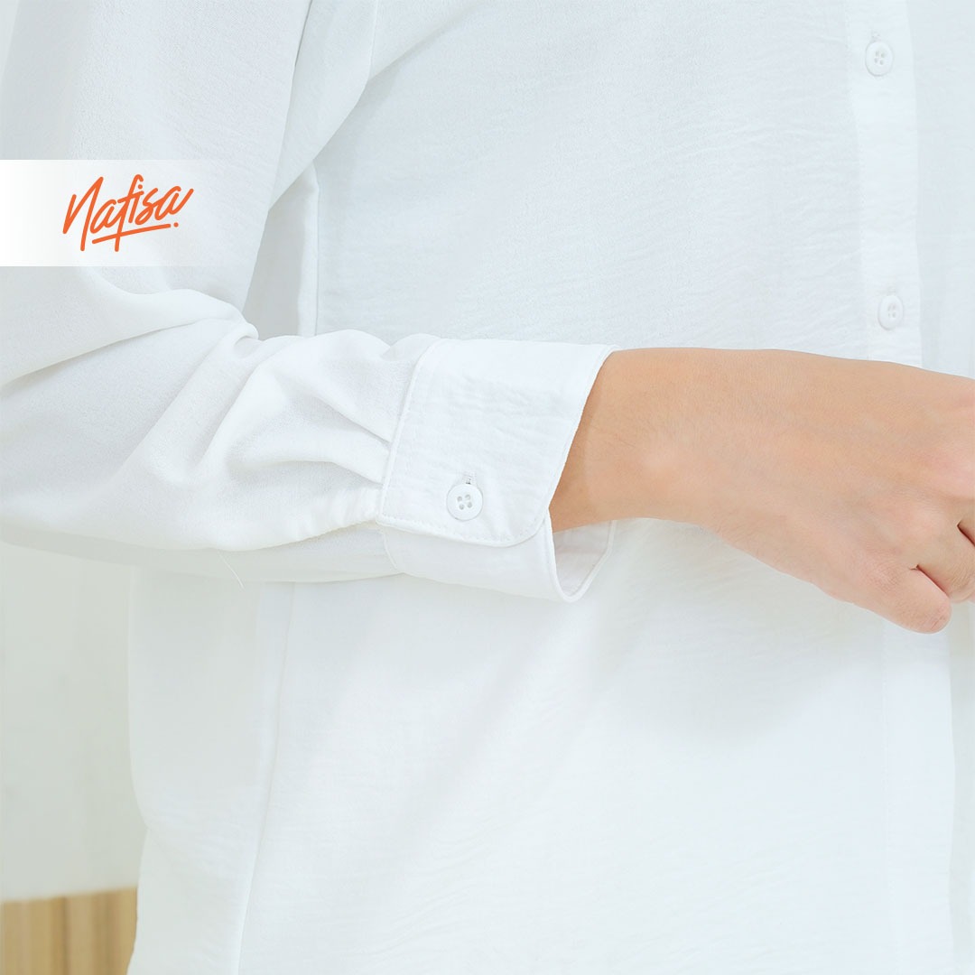 Nafisa Tunik Daily Sabanday Atasan Kemeja Crinkle Putih Daily Shirt