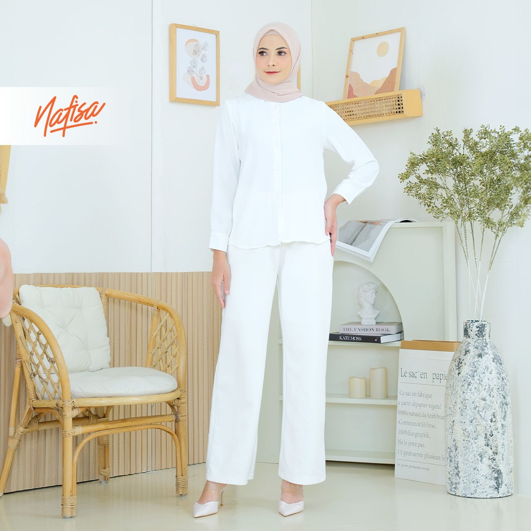 Nafisa Tunik Daily Sabanday Atasan Kemeja Crinkle Putih Daily Shirt