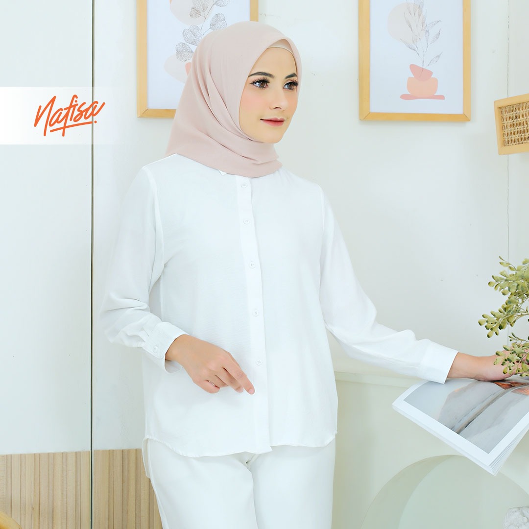 Nafisa Tunik Daily Sabanday Atasan Kemeja Crinkle Putih Daily Shirt
