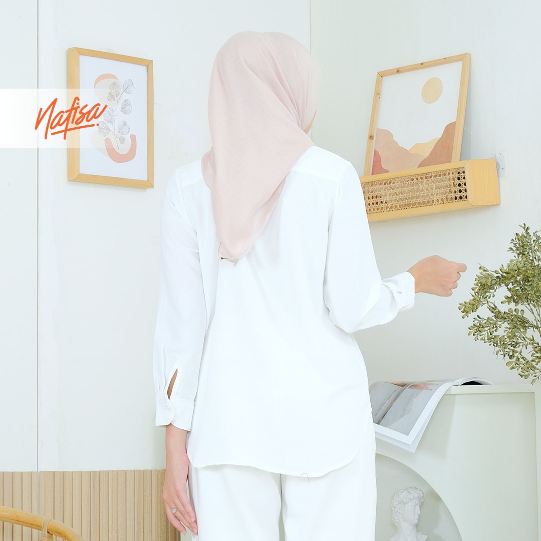 Nafisa Tunik Daily Sabanday Atasan Kemeja Crinkle Putih Daily Shirt