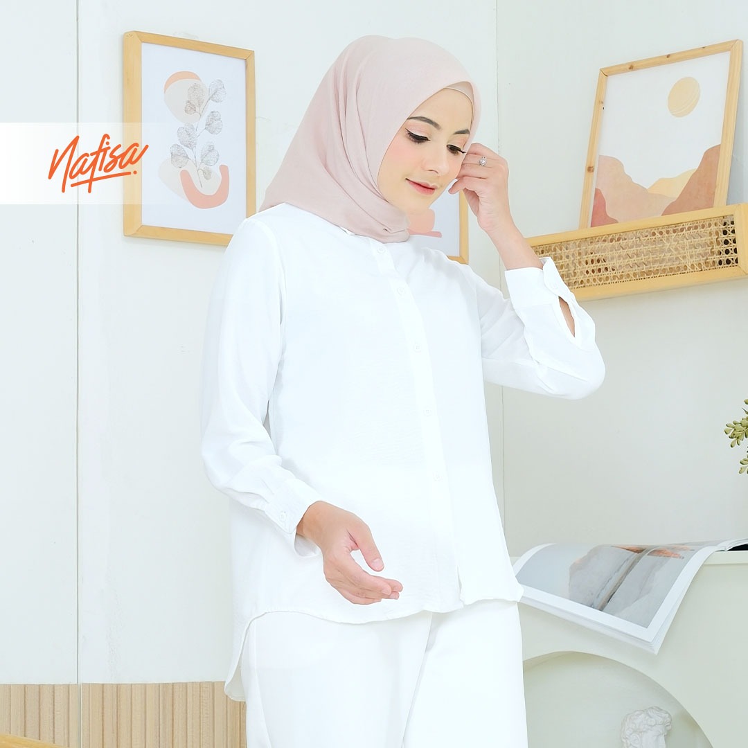Nafisa Tunik Daily Sabanday Atasan Kemeja Crinkle Putih Daily Shirt