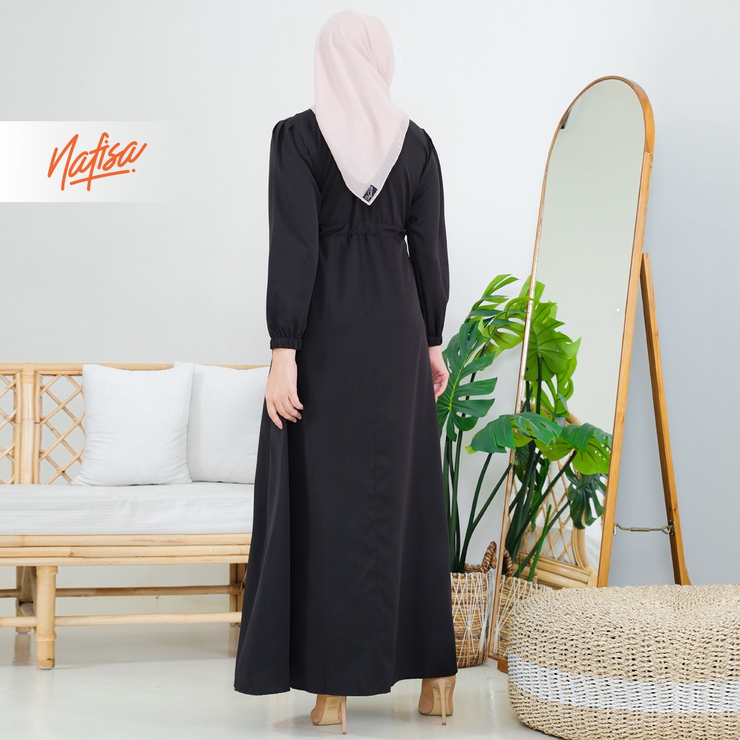 Nafisa Dress Youra Baju Gamis Wanita Lengan Panjang Kekinian - Hitam