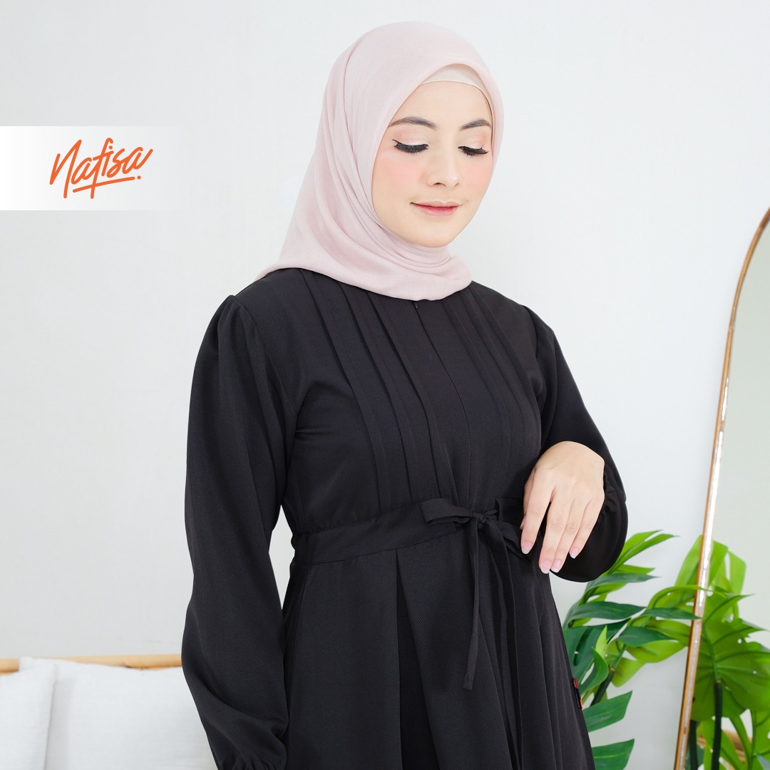 Nafisa Dress Youra Baju Gamis Wanita Lengan Panjang Kekinian - Hitam