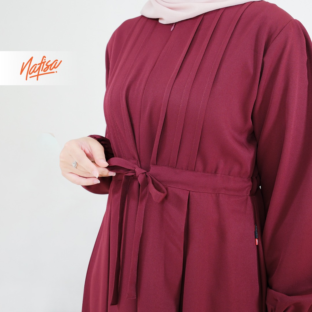 Nafisa Dress Youra Baju Gamis Wanita Lengan Panjang Kekinian - Maroon