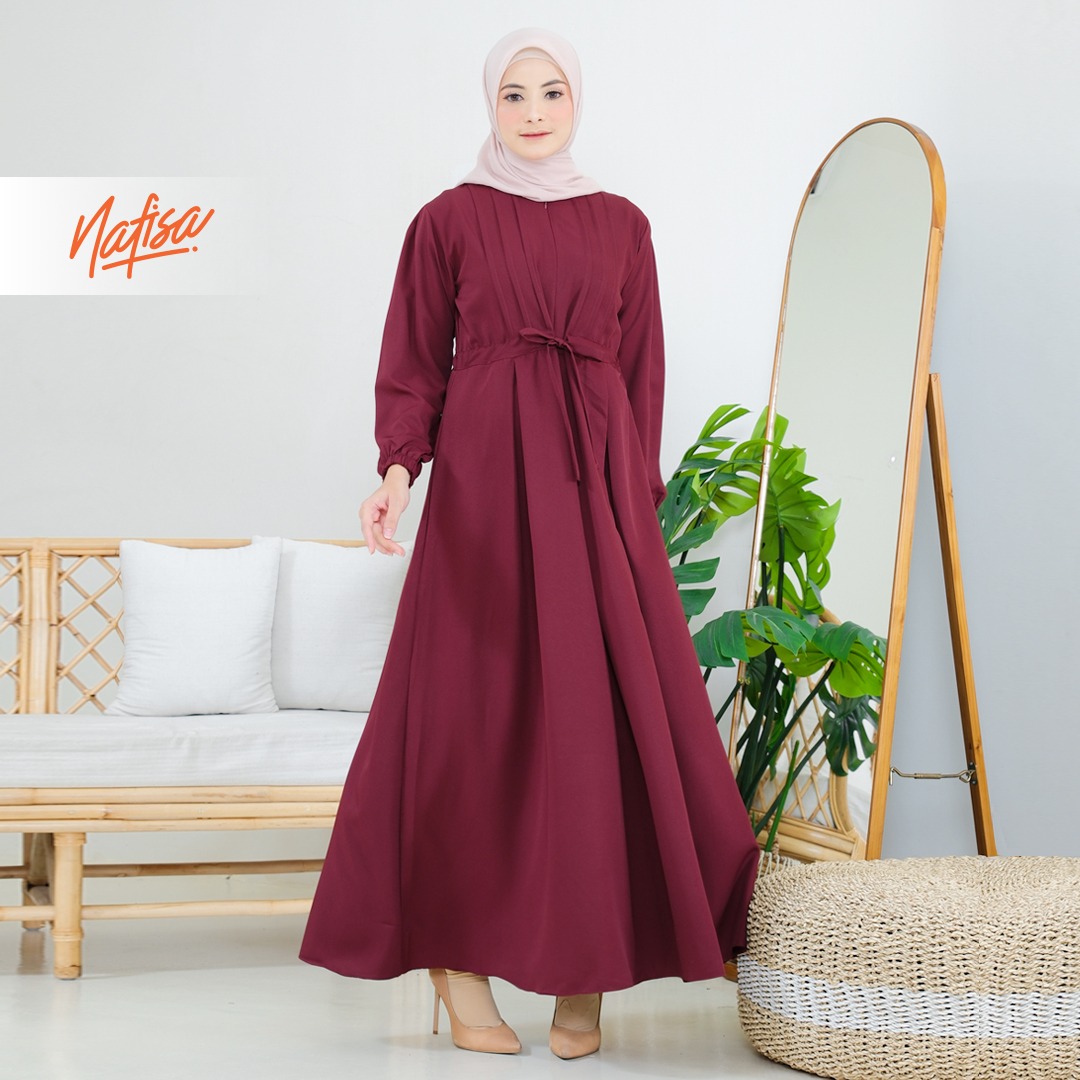 Nafisa Dress Youra Baju Gamis Wanita Lengan Panjang Kekinian - Maroon