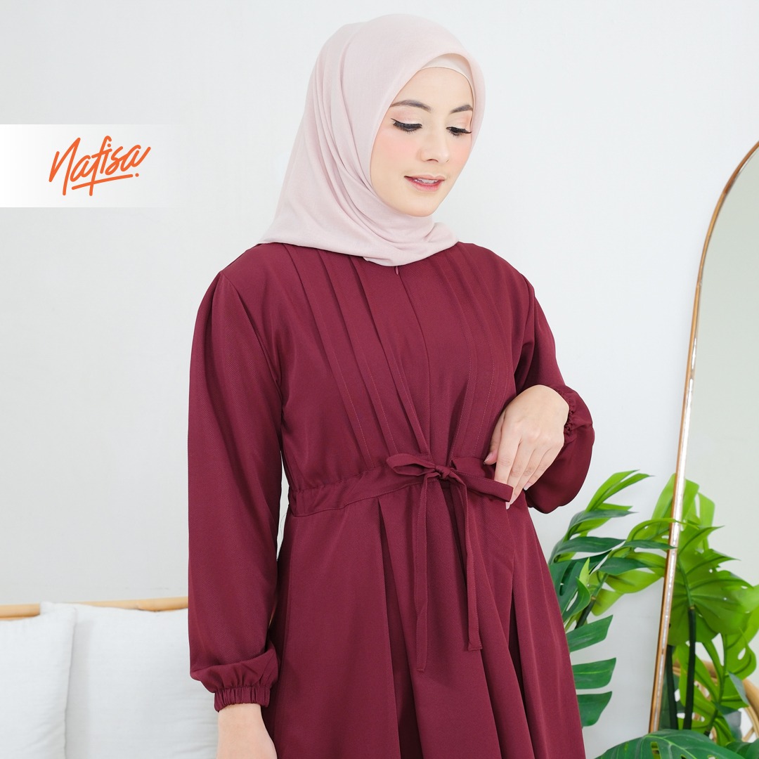 Nafisa Dress Youra Baju Gamis Wanita Lengan Panjang Kekinian - Maroon