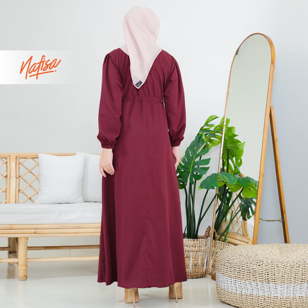 Nafisa Dress Youra Baju Gamis Wanita Lengan Panjang Kekinian - Maroon