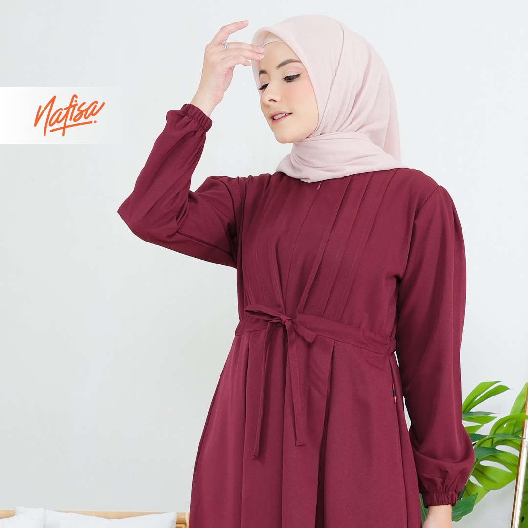 Nafisa Dress Youra Baju Gamis Wanita Lengan Panjang Kekinian - Maroon